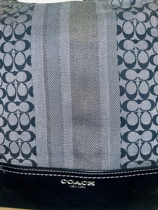 Coach Legacy 19918 Black Blue Signature Stripe Jaguard Hobo Shoulder Bag - Picture 3 of 7